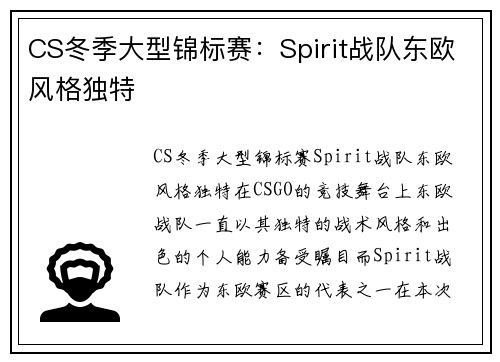 CS冬季大型锦标赛：Spirit战队东欧风格独特