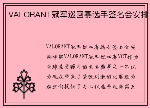 VALORANT冠军巡回赛选手签名会安排
