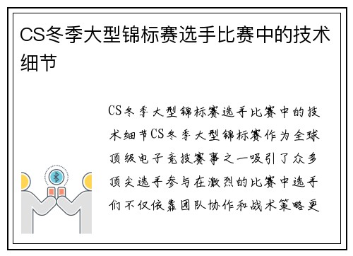 CS冬季大型锦标赛选手比赛中的技术细节